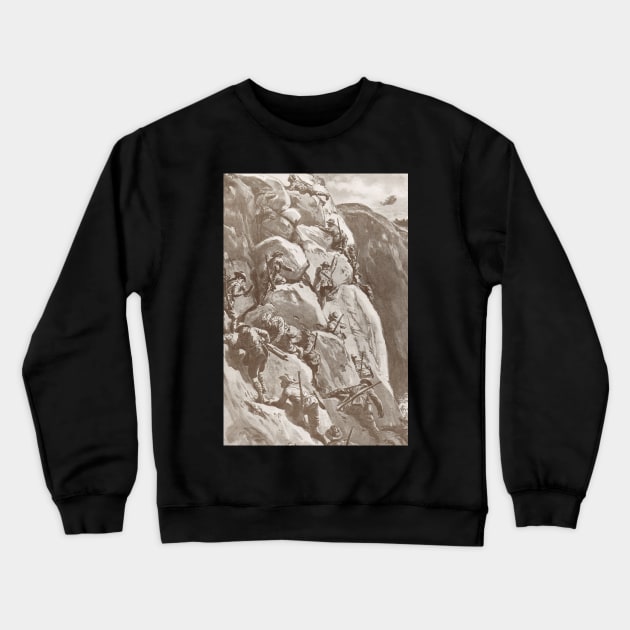 Climbing the cliffs at Gallipoli, 1915 Crewneck Sweatshirt by artfromthepast